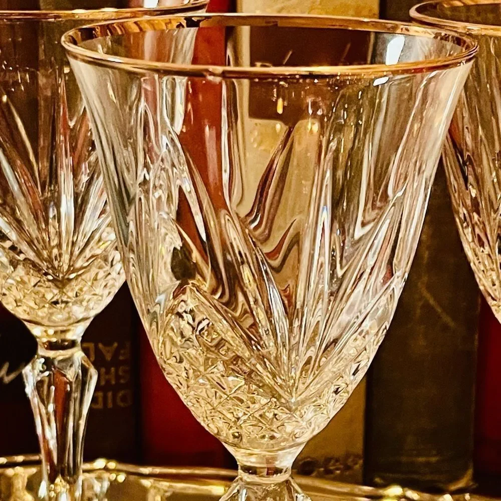 ♥️4 Salzburg Gold crystal water goblets  by CRISTAL DE FLANDRE discontinued run